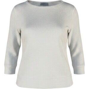 Kokoon Womens White Ribbed Knit Top Boat Neck‎ 3/4 Sleeve Pullover Shirt Small